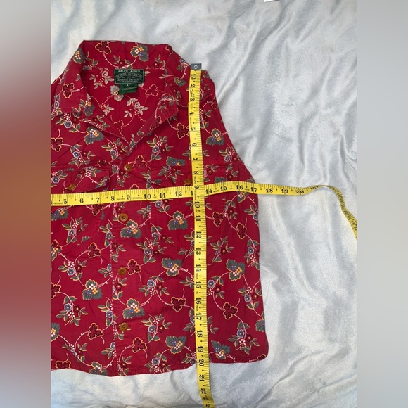 Ralph Lauren Country red Floral collared button Down sleeveless Shirt vintage L - Picture 7 of 7
